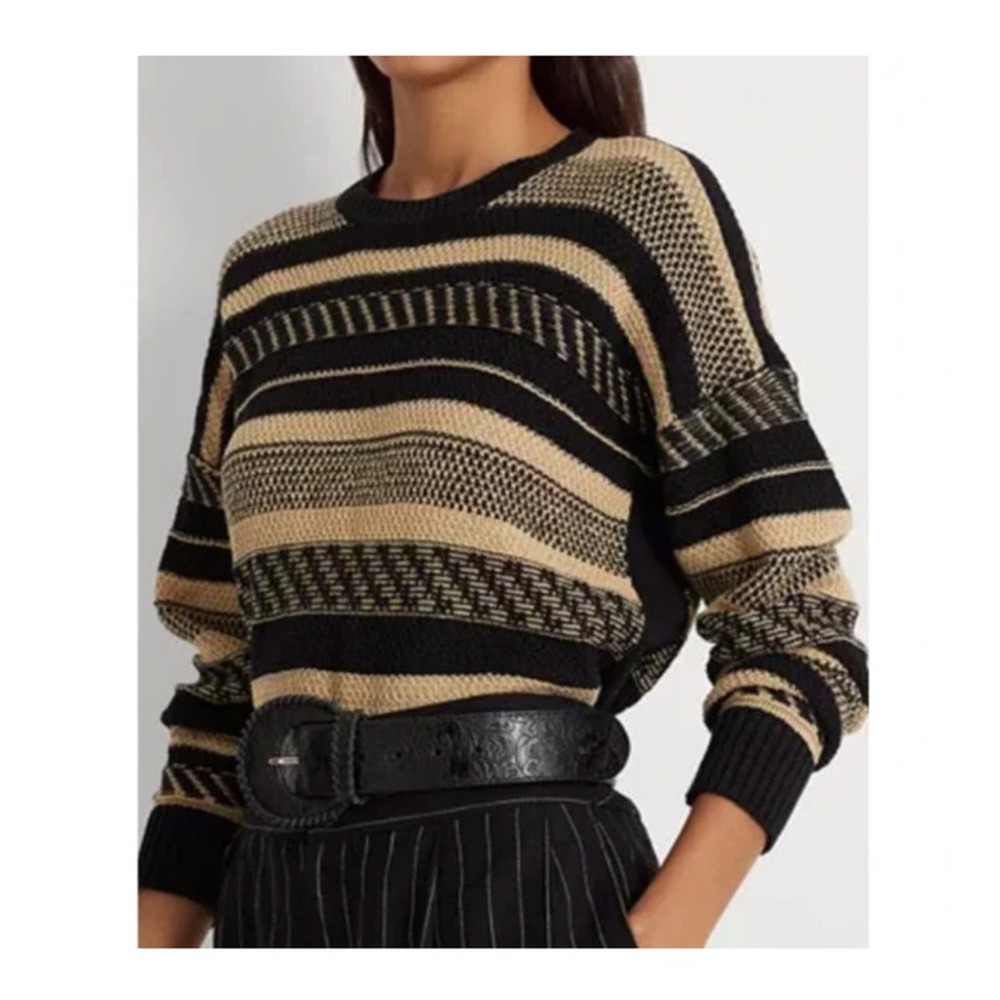 Ralph Lauren Black Label Stripe Sweater Size M Linen Lace Up Dark Academia
